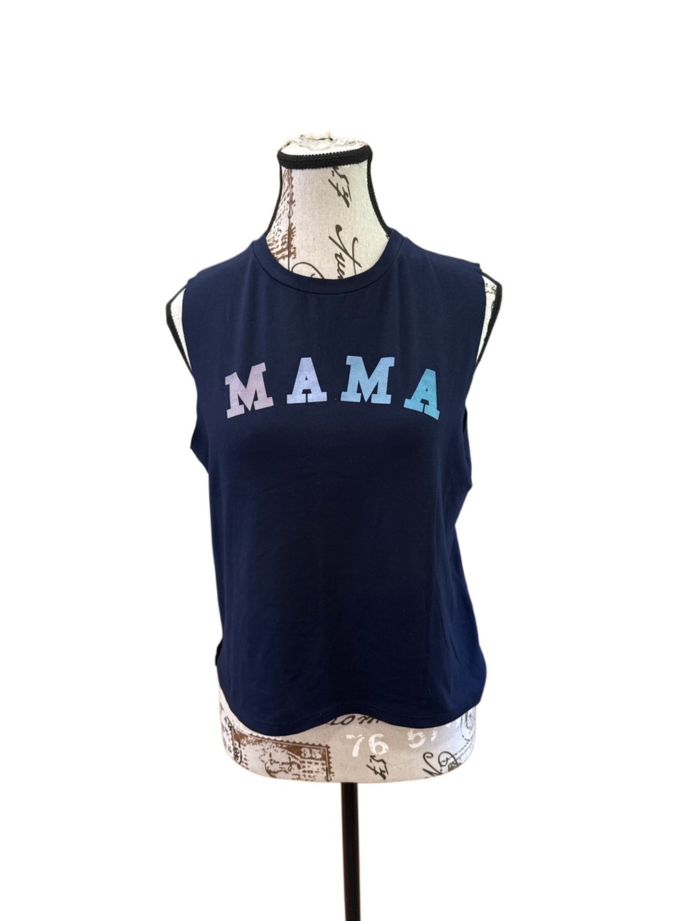 Women's good hYOUmanity MAMA Sleeveless cropped Navy Tank Top size small